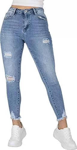 Giralin Jeans Giralin Damen Jeans Skinny Fit Destroyed Look Fransen Hose Übergrößen