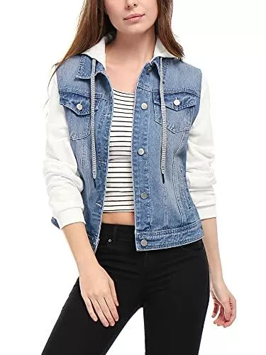 Allegra K Jacken Allegra K Damen Langarm Saint Patrick's Day Button Panel Kapuze Jeansjacke Jacke
