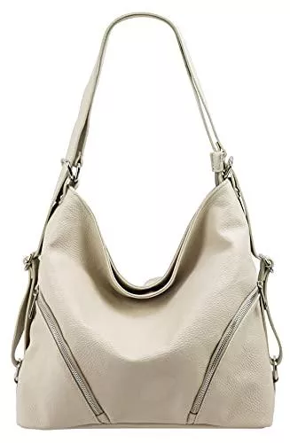 SH Leder Taschen & Rucksäcke SH Leder 2in1 Handtasche Rucksack Damen Schultertasche Daypack CityRucksack aus Echt genarbt Leder (B 35cm x H 34cm xT 12cm) Sara G689