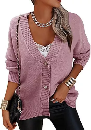 YBENLOVER Strickjacken YBENLOVER Damen Oversized Strickjacke Langarm Fledermausärmel Offene Form Zopf Cardigan