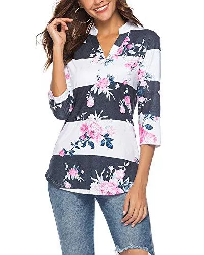 CEASIKERY Langarmblusen CEASIKERY Damen-Tops mit 3/4 Ärmel und V-Ausschnitt, lässige Tunika, lockere Bluse/Shirt