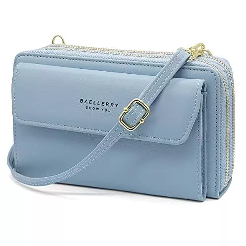YERUUE Taschen & Rucksäcke YERUUE Umhängetasche für Handy PU Leder 2 Reißverschluss Handytasche zum Umhängen mit Kartenfach Abnehmbarer Schultergurt, Geeignet für Handys unter 6.5 Zoll(Blau)