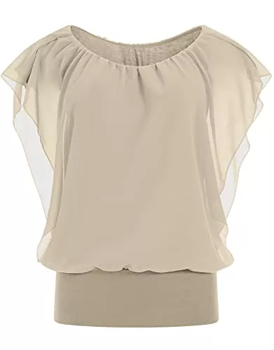 Zarlena Kurzarmblusen Zarlena Damen Tunika Batwing Bluse Fledermausärmel Kurzarm Rundhals mit breitem Bund Made in Italy