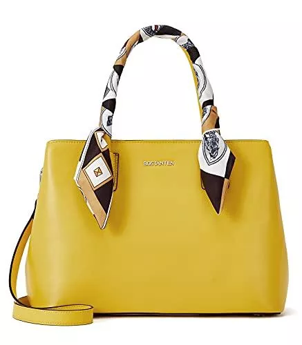 BOSTANTEN Taschen & Rucksäcke BOSTANTEN Damen Leder Handtasche Schultertasche mit Seidentuch Frauen Umhängetasche Elegante Henkeltasche Tote Bag Gelb
