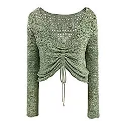 Y2 Pullover & Strickmode Damen Crop Shirt Mit Drawstring Knitted Oberteile Strick Pullover V Ausschnitt Langarm Cropped Tops Casual