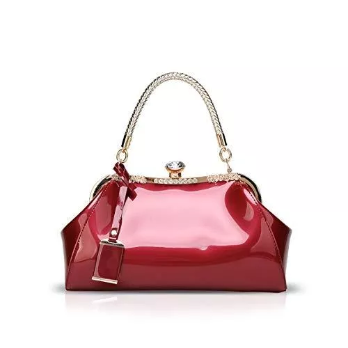 NICOLE & DORIS Taschen & Rucksäcke NICOLE & DORIS Handtaschen für Damen Lackleder Handtaschen Abendtasche für Party Hochzeit schultertasche Weinrot