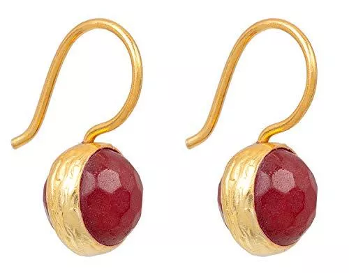 Sarah Bosman Schmuck SOFORT LIEFERBAR - SARAH BOSMAN Damen Ohrringe Gold Globe Red Jade - Ohrhänger mit Kugel Silber vergoldet eingefasster Roter Jadestein - SAB-E04REDJADg