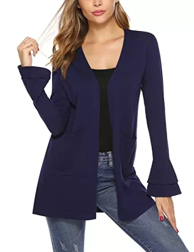 Aottori Strickjacken Aottori Damen Strickjacke Langarm Einfarbig Cardigan Strickjacken Wasserfall Jacke Offene Lang Casual Strickmantel