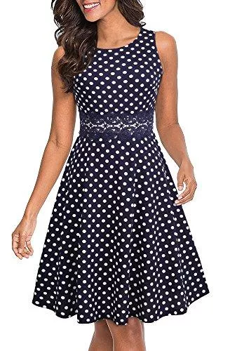 HOMEYEE Cocktail HOMEYEE Damen Vintage Rundhalsausschnitt ärmellosen Blumen Bestickt knielangen Cocktailkleid UKA079