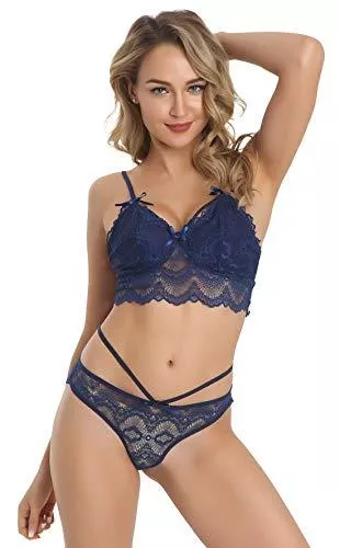 FEOYA Unterwäsche & Dessous FEOYA BH Dessous Sexy Damen Dessous Set Ungefüttert Bralette Unterwäsche Floral Spitze BH und Panties Set Erotik Reizwäsche