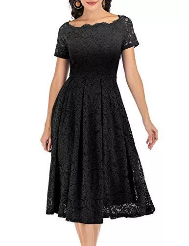 DRESSTELLS Cocktail DRESSTELLS Damen Elegant FüR Hochzeit A Linie Spitzenkleid, Cocktailkleider Festlich, Knielang Abendkleider Damen, Schulterfrei Abendkleider FüR Hochzeit, Swing Faltenrock FüR Hochzeit