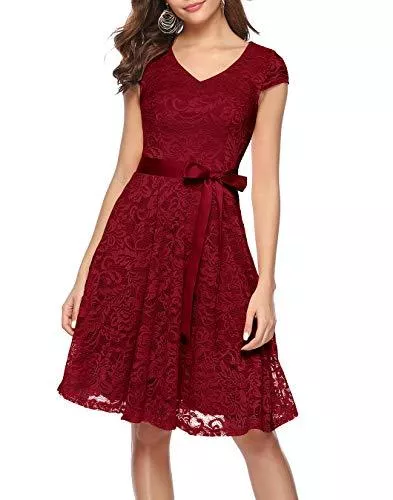 BeryLove Cocktail BeryLove Damen V-Ausschnitt Kurz Brautjungfer Kleid Cocktail Party Floral Kleid