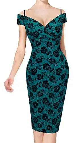 HOMEYEE Freizeit HOMEYEE Damen Vintage Elegant Gedruckt Floral V-Ausschnitt Sling Kleid B309