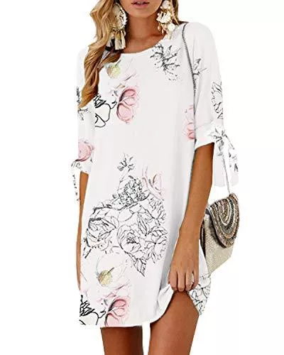 YOINS Freizeit YOINS Damen Kleider Tshirt Kleid Winterkleid für Damen Rundhals Brautkleid Langarm Minikleid Kleid Langes Shirt Lose Tunika mit Bowknot Ärmeln