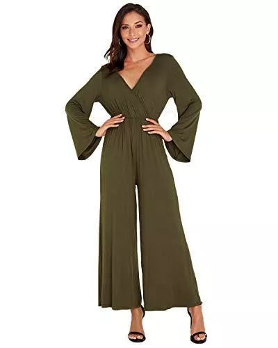 VONDA Jumpsuits VONDA Jumpsuit Damen Langarm V-Ausschnitt Overalls Hohe Taille Jumpsuits Rückenfrei Playsuit Sexy Hosenanzug