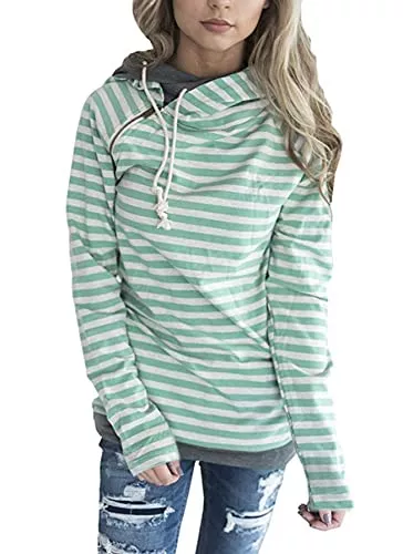 Asskdan Kapuzenpullover Asskdan Damen Gestreift Pulli Sweatshirts Hoodie Sport Langarm Reißverschluss Pullover Outerwear