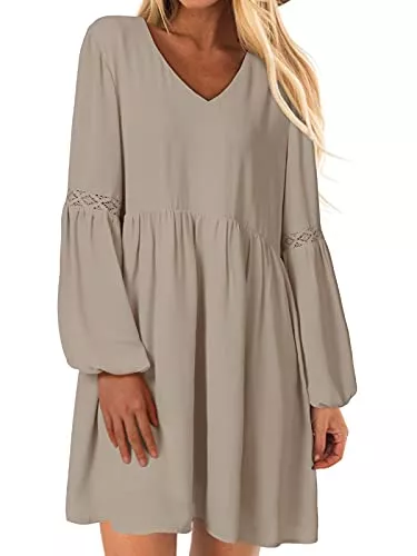 YOINS Freizeit YOINS Winterkleid Damen Langarm Minikleid für Damen Samtkleid Weihnachtskleider Langes Tunika Strandkleid Loose Kleid Babydoll Kleider Brautkleid