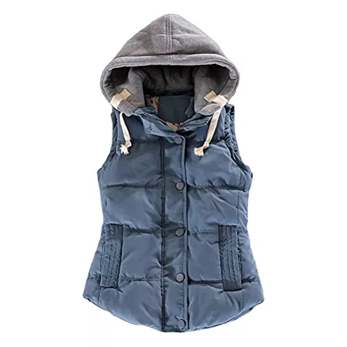 Onsoyours Westen Onsoyours Weste Damen Winter Steppweste mit Kapuze Abnehmbar Daunenweste Einfarbige Outfit Waistcoat Solid Winter Warm Weste Übergangsweste Ärmellos Daunenweste Winterjacke