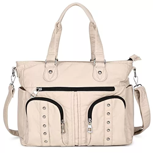 VINBAGGE Taschen & Rucksäcke VINBAGGE Handtasche Damen Umhängetasche PU Leder Tasche Vintage Weich Schultasche Mehrere Taschen Hobo Reisetasche Einkaufen Tasche für Frauen Mädchen-Apricot