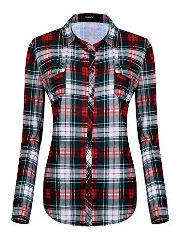 Urban GoCo Langarmblusen Damen Karierte Blusen Langarmhemd Karierte Bluse Plaid Shirt