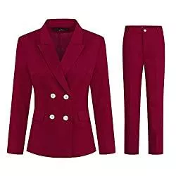 YYNUDA Kostüme YYNUDA Damen Blazer Eleganter Berufsanzug rot schwarzer Zweireiher schlanker Anzug Frühjahr Sommer Herbst Büromodelle