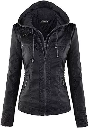 Newbestyle Jacken Newbestyle Jacke Damen Lederjacke Frauen Kunstlederjacke Damen mit Zip (Normale EU-Größe)