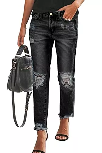 Maavoki Jeans Maavoki Damen Hohe Taille Jeanshosen Vintage Jeans Hose für Damen Boyfriend Jeans Gerades Hose Lochjeans