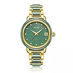 Diella Uhren Diella Automatik Damen Uhren, Luxus Grün Jade und Gold Edelstahl Armband Uhren für Damen, Wasserdicht Damen Uhren (Modell: AD6001L)