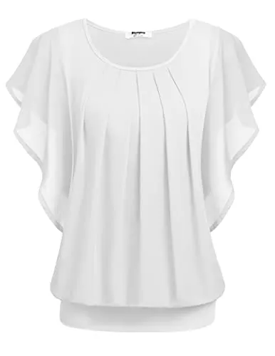 Zeagoo Kurzarmblusen Zeagoo Damen Fledermaus Batwing Chiffonbluse Tunika T-Shirt Top Bluse Kurzarm Rundkragen Sommer Casual Loose Fit