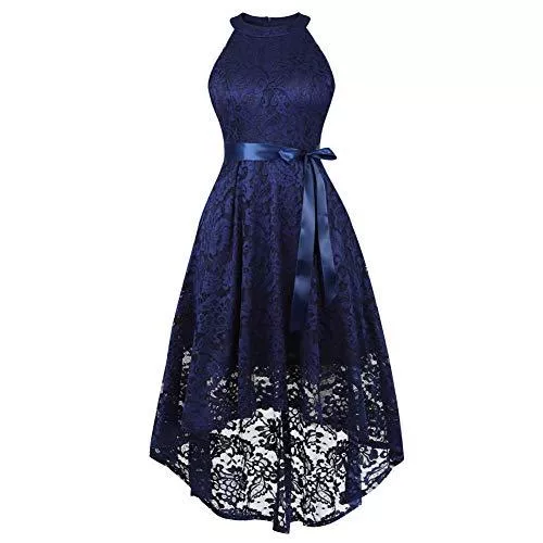 Yoonsoe Cocktail Damen Ärmellos Slim Neckholder Spitzenkleid Brautjungfer Party Cocktail formelles Kleid