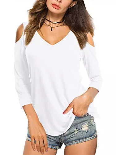 Beluring Langarmblusen Beluring Damen lässige Kurzarm/Langarm Oberteile V-Ausschnitt Schulterfrei Blusen Tunika