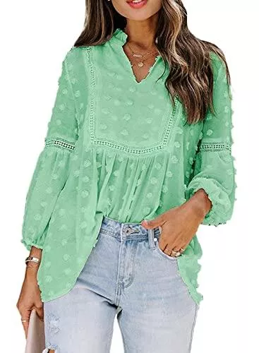 Modasua Langarmblusen Modasua Damen Bluse Langarmshirt Elegant Sweatshirts Chiffon Einfarbig Vintage Spitze Bluse Tops Hemd Lose Oberteile T-Shirt Tunika Elegant