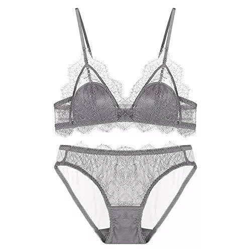 WHSS Unterwäsche & Dessous WHSS Dessous-Sets Damen Unterwäsche Set Sexy Spitze Dünn Up Dessous Dreieck Cup Perspektive Push Up Bequem Durchsichtig Grau BH und Höschen Set (Farbe: Grau, Größe: 80B=34B=75B)