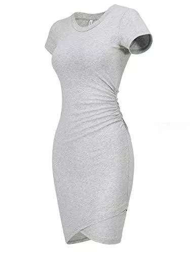 Laughido Freizeit Laughido Damen Mini Kurzarm Wickelkleid Bodycon Sommerkleid Kurzes Rundhals Strandkleid Gerüscht Eng Tshirt Kleid