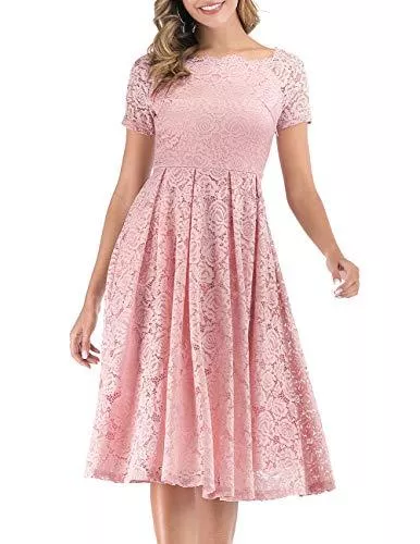 DRESSTELLS Cocktail DRESSTELLS Damen Elegant FüR Hochzeit A Linie Spitzenkleid, Cocktailkleider Festlich, Knielang Abendkleider Damen, Schulterfrei Abendkleider FüR Hochzeit, Swing Faltenrock FüR Hochzeit