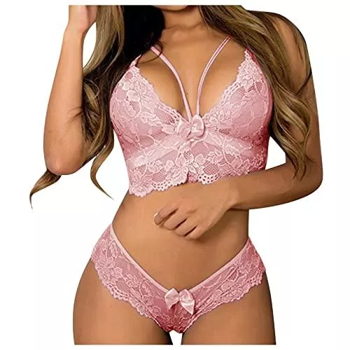UIVHLW Unterwäsche & Dessous UIVHLW Dessous Boudoir Plus Size Aushöhlen Transparente Spitze Blumenstickerei-Sets