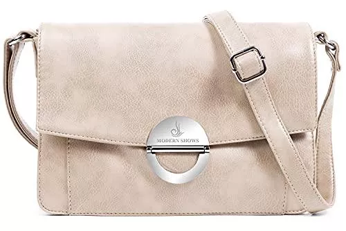 MODERN SHOWS Taschen & Rucksäcke MODERN SHOWS Damen Kleine Umhängetasche Damen 5 hauptfächer Abendtasche Schultertasche Ultra Soft Washed Lederhandtasche Retro Damenhandtasche Henkeltaschen Zip ​Crossbody Bag Mode (beige)