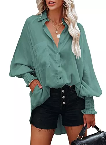HAPPY SAILED Langarmblusen HAPPY SAILED Damen Bluse Elegant Chiffon Blusenshirt Casual Lose Hemd Oberteile Tops Mit Knopf S-XXL