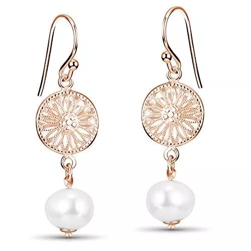 MATERIA Schmuck Materia Perlen Ohrringe hängend - 925 Sterlingsilber Ohrhänger rund mit echter Süßwasser-Perle in Silber oder Rosegold