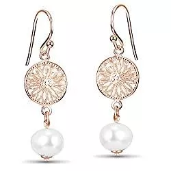 MATERIA Schmuck Materia Perlen Ohrringe hängend - 925 Sterlingsilber Ohrhänger rund mit echter Süßwasser-Perle in Silber oder Rosegold