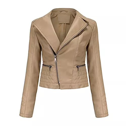 YYNUDA Jacken YYNUDA Damen Revers Lederjacke solide Farbe schlanke Jacke