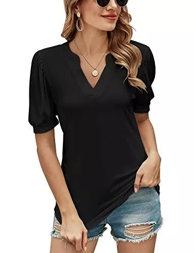 Lomon Kurzarmblusen Lomon Basic T-Shirt Damen V Ausschnitt,Sommer Casual Kurzarm Tshirt Damen Bluse &amp; Einfarbig Elegant T Shirts Blusen