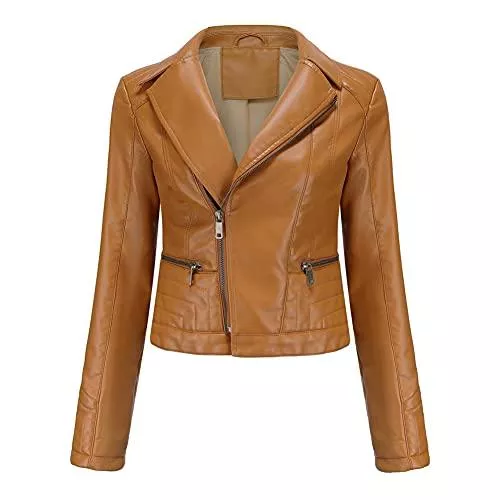 YYNUDA Jacken YYNUDA Damen Revers Lederjacke solide Farbe schlanke Jacke