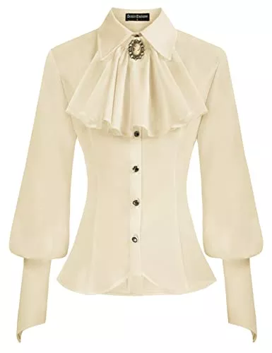 SCARLET DARKNESS Langarmblusen SCARLET DARKNESS Damen Victorian Hemd Laternenärmel Reverskragen mit Krawatte Mittelalter Langarmshirt