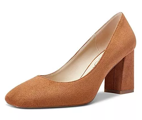 NobleOnly High Heels NobleOnly Damen Lederfutter Quadratische Zehe High Heels Pumps Blockabsatz 7.5CM Heel