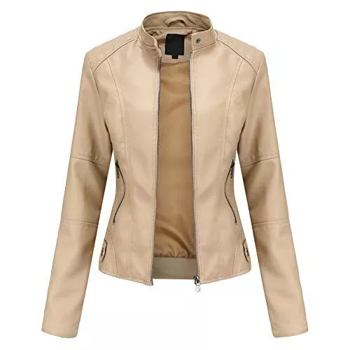 DISSA Jacken DISSA Damen Kunstleder Motorrad Jacke Lederjacke Schlank Reißverschluss Stehkragen Kurz Mantel,PN767
