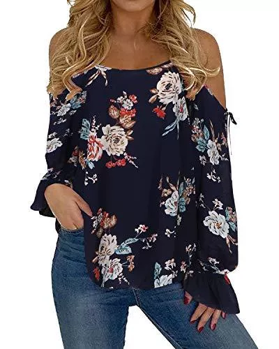 YOINS Langarmblusen YOINS Sexy Bluse Damen Tunika Off Shoulder Elegant Langarmshirt Tie Dye Schulterfreie Oberteile Herbst
