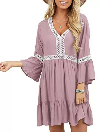 YOINS Freizeit YOINS Winterkleid Damen Langarm Minikleid für Damen Samtkleid Weihnachtskleider Langes Tunika Strandkleid Loose Kleid Babydoll Kleider Brautkleid