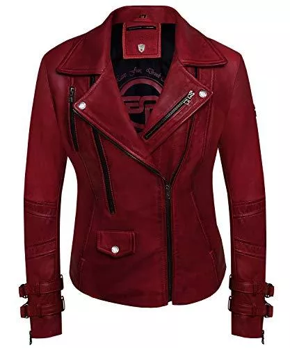 Bluepiel Jacken & Westen Bluepiel Poula Bikerjacke Lederjacke Damen Echt Lederjacke Rot