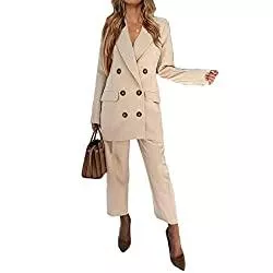 Heflashor Kostüme Heflashor Damen Business Anzug Set Zweiteiler Hosenanzug Slim Fit Elegant Kariert Blazer Anzughose Mode 2 Stück Set Streetwear